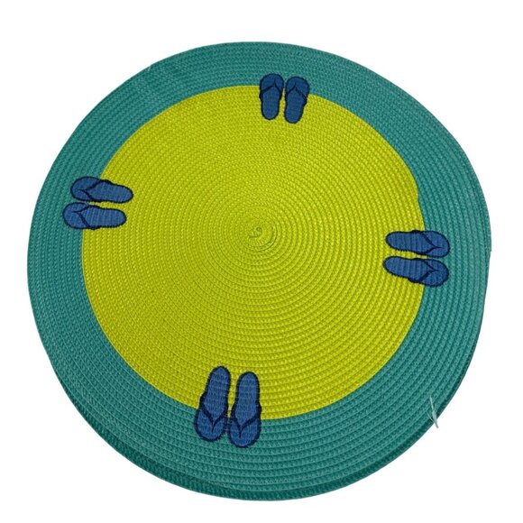 Woven Flip Flop Design Braided 15 Inch Classic Round Set of 4 Placemats - Picture 3 of 4